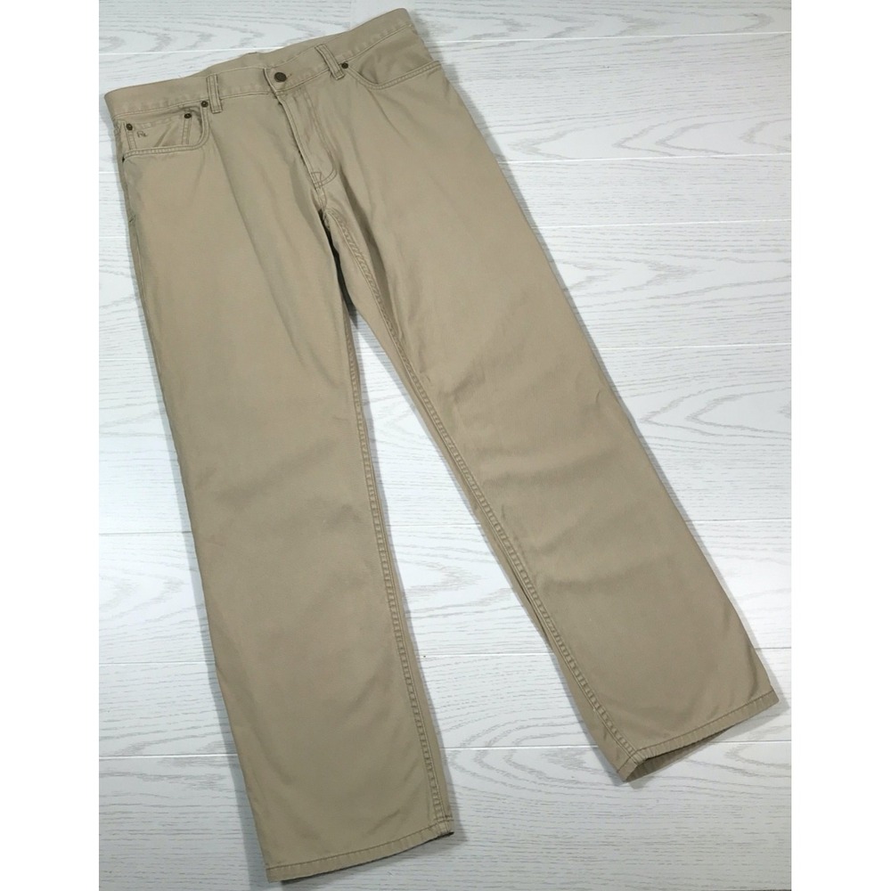 Polo Ralph Lauren 650 Straight Jeans Men 35x32 Beige 100% Cotton 5 Pocket Preppy